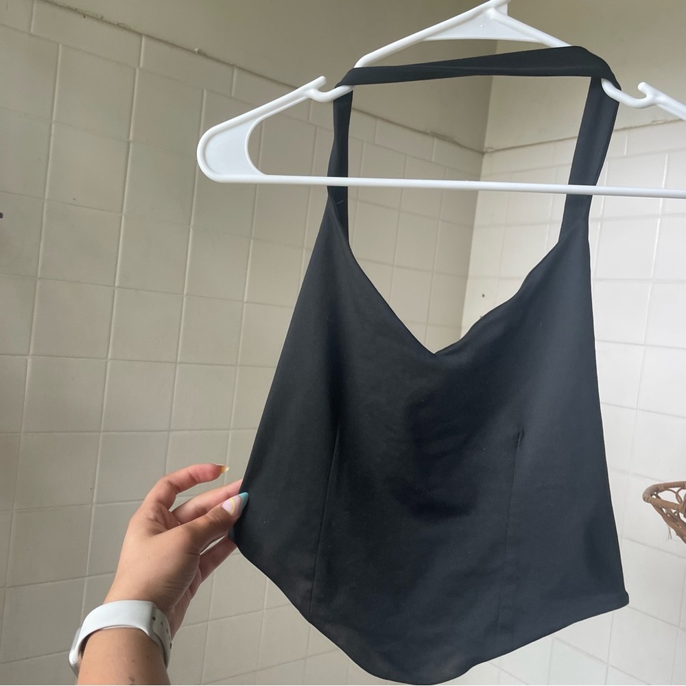 Black halter neck crop top